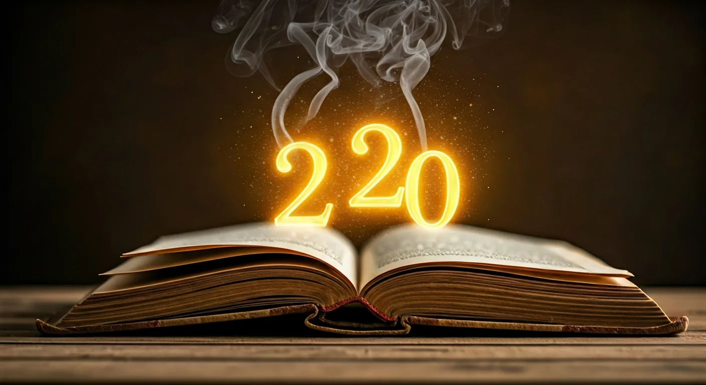 Livro antigo aberto com os números 2 e 0 flutuando, simbolizando a numerologia e os anjos